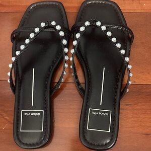 Dolce Vita Black Sandals with Pearl Accents
